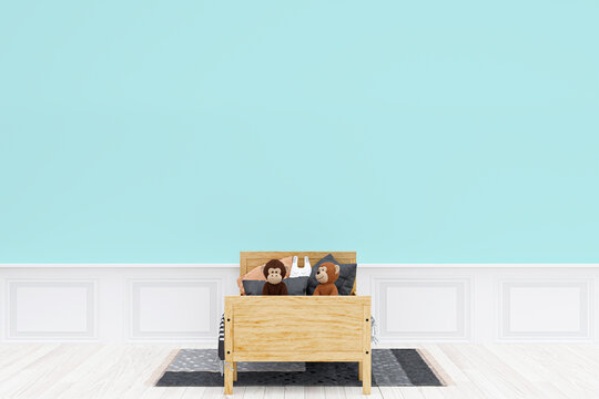 Kids bedroom wall mockup, 3d rendered illustration with customizable background.