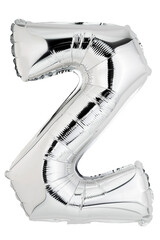 Letter Z in silver mylar balloon isolated on transparent