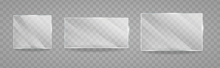 Glass with reflection effect in mockup style. Vector of Acrylic and glass texture with glare.