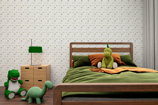 Kids bedroom wall mockup, 3d rendered illustration with customizable background.