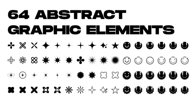 Trendy geometric design elements. Simple shapes forms and frames inspired brutalism, abstract bauhaus and boho cosmic style. Universal star and flower shape, basic form. Vector illustration. Vector