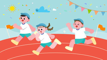 Cartoon illustration of children in physical education day