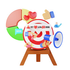 3d render social media marketing with arrowbulls eye and megaphone
