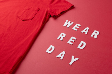 Image of red tshirt and wear red day on red surface