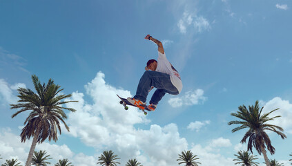 Skateboarder doing a trick in a skate park