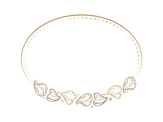 Vector horizontal oval dotted frame with floral petals decoration