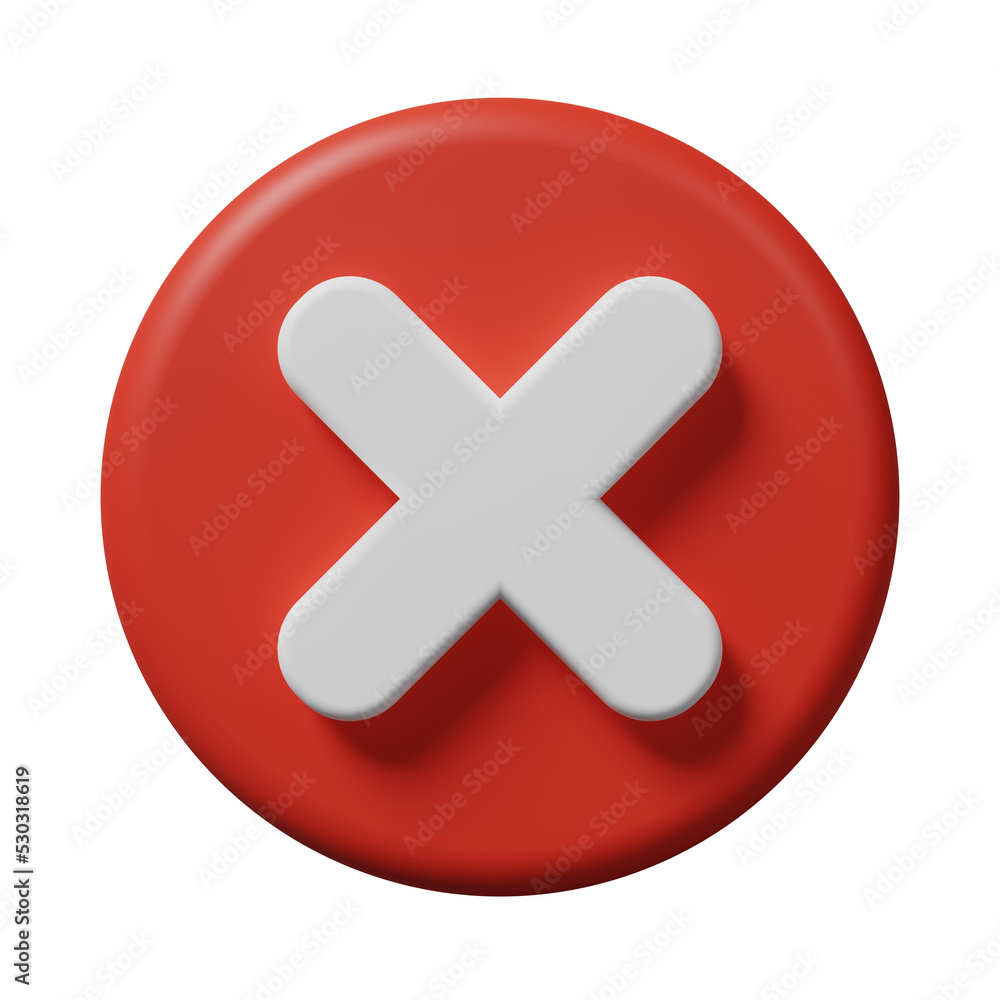 Fototapete red cancelled x cross mark sign delete or remove button icon in a circle isolated on white backgroun
