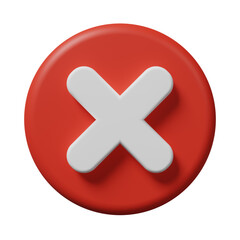 Red cancelled X cross mark sign delete or remove button icon in a circle isolated on white background. Wrong error, ban, failed, false verification, incorrect, negative symbol concept. 3d rendering - obrazy, fototapety, plakaty