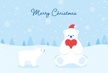 Christmas vector background with polar bears in snow for banners, cards, flyers, social media wallpapers, etc.