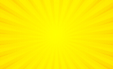 Abstract vector yellow background with striped radial pattern. Texture with dots and sun rays for banner design, poster backdrop, sales advertisement. Vector EPS10