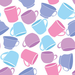 Seamless pattern of cup in pastel blue and purple color. Vector illustration