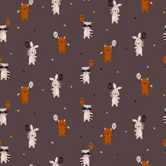 Halloween pattern  with carnival animals