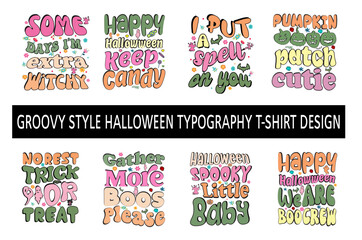 Groovy Style Halloween Typography T-shirt Design. vintage typography t-shirt design, groovy, retro t-shirt combo bundle.
