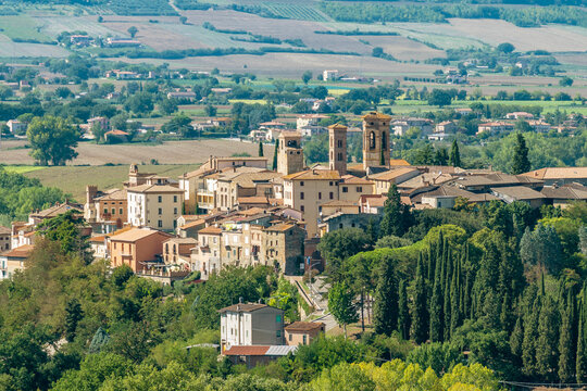 Panoramic aerial view of Deruta, Perugia, Italy