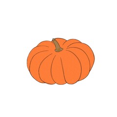 Pumpkin watercolor drawing free hand. Pumpkin for Thanksgiving. Bright pumpkin for Halloween