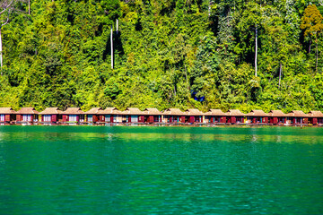 View of Khao Sok national park Cheow Lan Dam lake in Surat Thani, Thailand