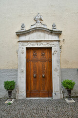 Fototapeta na wymiar The door of a church in Pratola Peligna, a medieval village in the Abruzzo region of Italy.