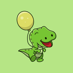 CUTE T-REX HOLDING BALLOON