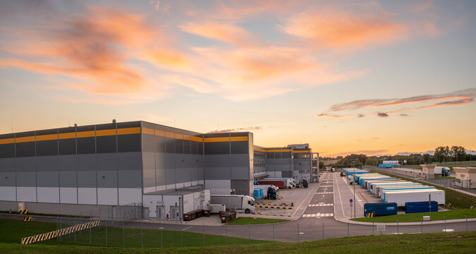 Amazon Logistics Centre During Sunset