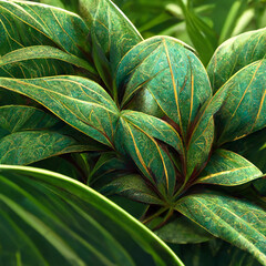 Nature view of green tropical plants leaves background.