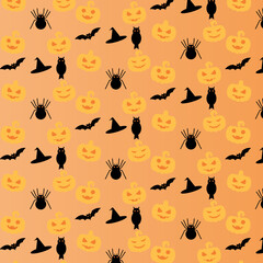 Pumpkins are Halloween symbols of Halloween background. Halloween holiday, seamless background, pattern with pumpkin Halloween and. Vector illustration.