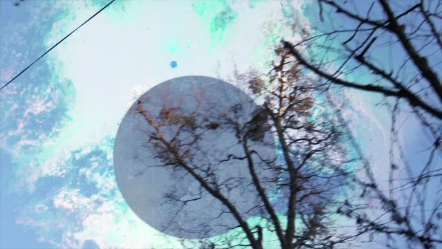 UFO Supernatural phenomena sighting of black hole moon in the sky handheld camera found footage style