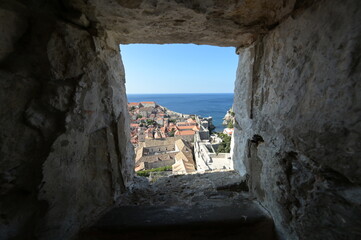 The rooftops and walls of the old walled town of Dubrovnik.