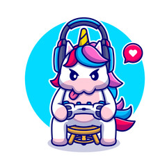 Cute Unicorn Gaming Cartoon Vector Icon Illustration. Animal  Technology Icon Concept Isolated Premium Vector. Flat  Cartoon Style © catalyststuff