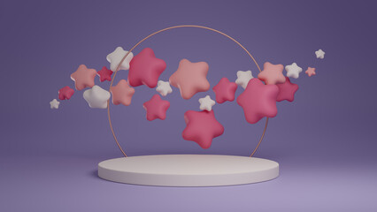 3d rendered product podium with stars. Pink, orange, and periwinkle mockup.