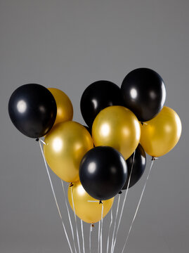 Composition of close up of new years balloons on gray background