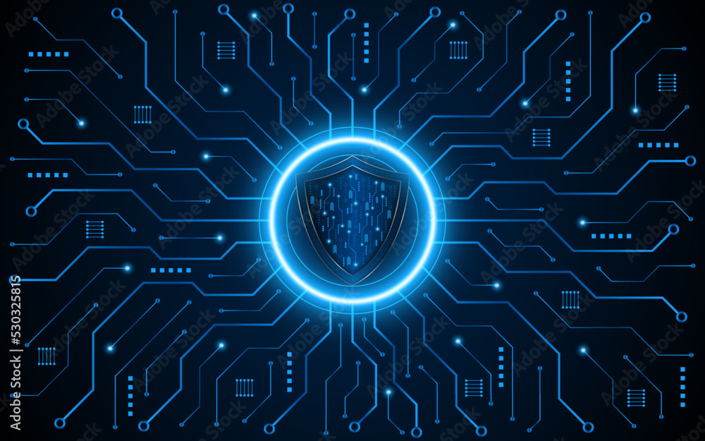 Aufkleber Abstract technology circuit board background with shield symbols concept of data protection and cyber privacy. modern security technology innovation concept background
