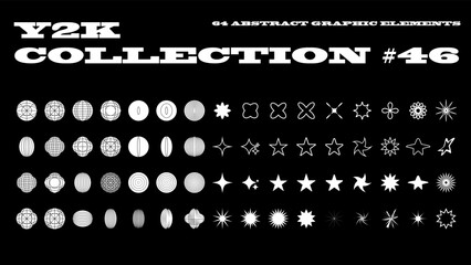 Vector set of Y2K stars, starburst and retro futuristic graphic ornaments for decoration. Vector illustration