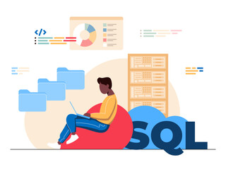 SQL developer, flat vector illustration programming language