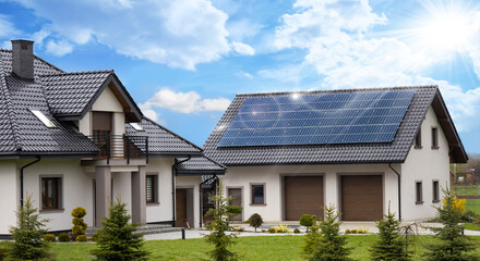 solar panels on roof of house garage renewable energy

