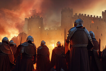 Medieval castle under siege - obrazy, fototapety, plakaty