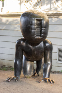 Prague, Czech Republic - June 23, 2022: Famous sculpture giant Crawling Babies by Czech artist David Cerny.