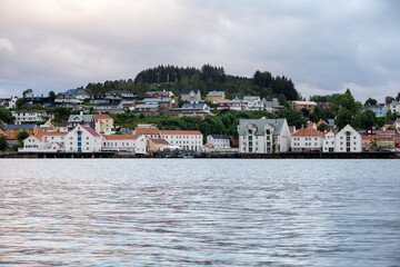 Kristiansund cityscape, coastal Norwegian town with colorful wooden houses
