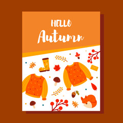 Autumn cute postcard. Background, template for banner, poster or postcard. Vector illustration.