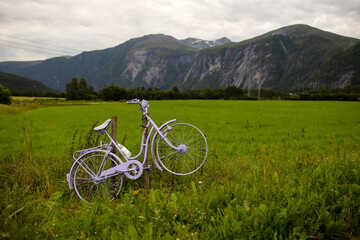 Fototapeta premium Beautiful colorful bikes along the road in Norway, used for decoration