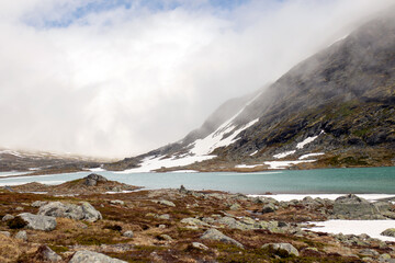 Snowy mountains in Norway, high in mountains