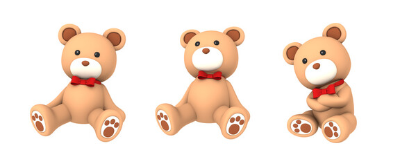 bear plush doll character on transparent background, 3D illustration