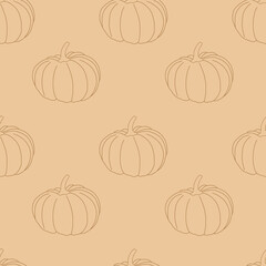 Autumn theme seamless patterns with pumpkins and mushrooms. Vector art