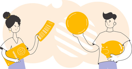 Travel tour team. Trendy linear style. Vector.