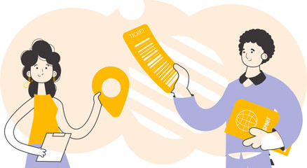 Travel agent team. Trendy linear style. Vector.