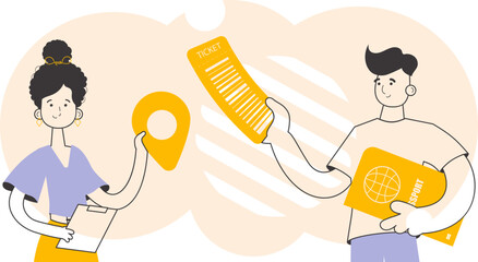 Travel agent team. Modern linear style. Vector illustration.