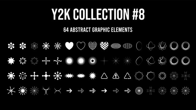 Vector set of Y2K stars and retro futuristic graphic ornaments. Vector illustration