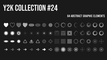 Vector set of Y2K stars, starburst and retro futuristic graphic ornaments for decoration. Vector illustration