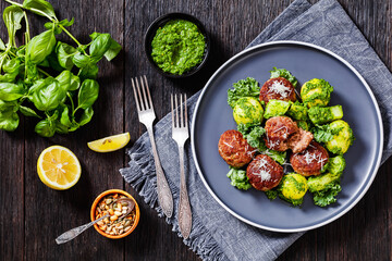 finnish beef meatballs with potatoes and pesto