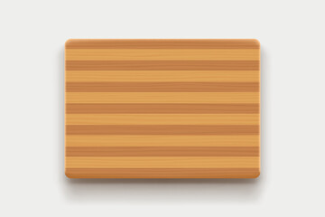 wooden cutting board top view on white