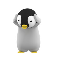 baby penguin on transparent background, 3D illustration